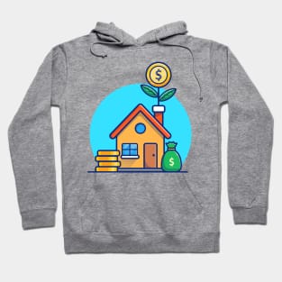 House With Gold Coin Money Plant Cartoon Hoodie